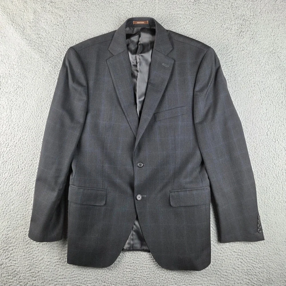 Peter Millar Blazer Sport‎ Coat Jacket 2-Button 100% Wool Mens 40R Gray Plaid